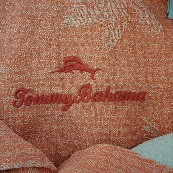 Tommy Bahama Mens Button Down Shirt Sz L Short Sleeve100% Silk Orange Palm Trees - Picture 3 of 11